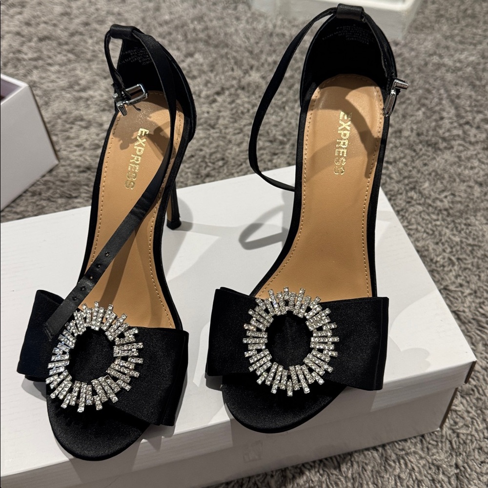 Express Black Sandals with Rhinestone Accent